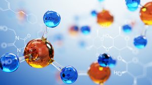 blue and orange chemical atoms